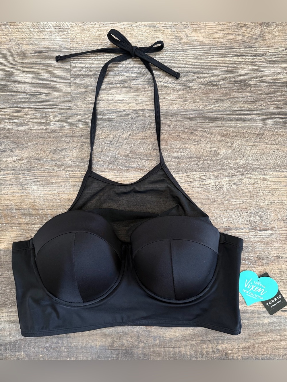 Torrid Vixen Size 1X Black Push Up High Neck Mesh Underwire Halter Swim Top